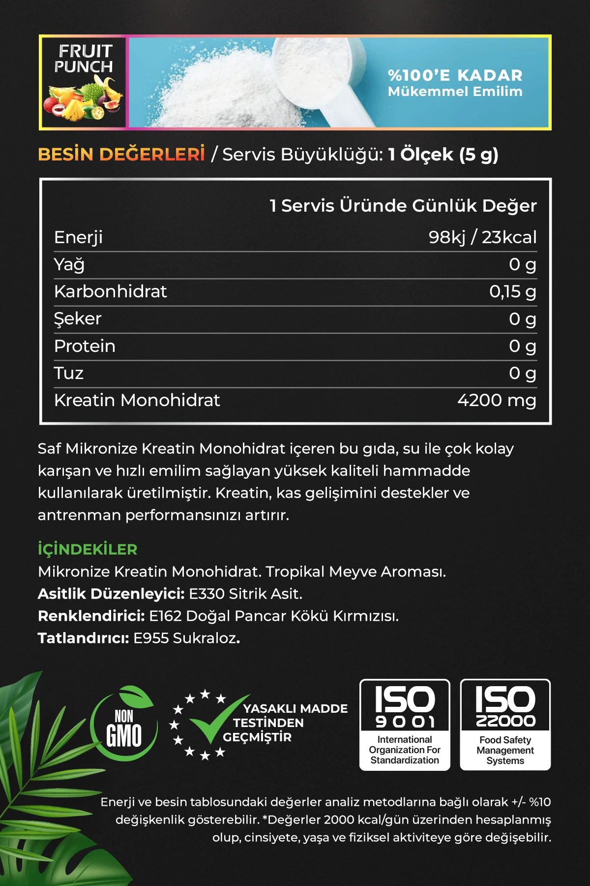 MONSFIT Creatine Creamons – 400g / 80 Servis (Tropikal Meyve Aromalı)