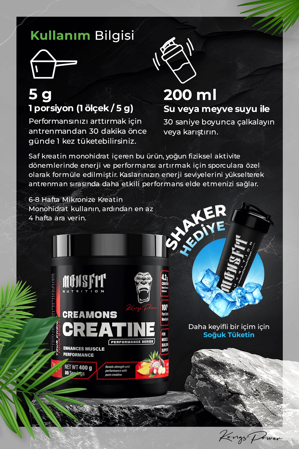 MONSFIT Creatine Creamons – 400g / 80 Servis (Tropikal Meyve Aromalı)
